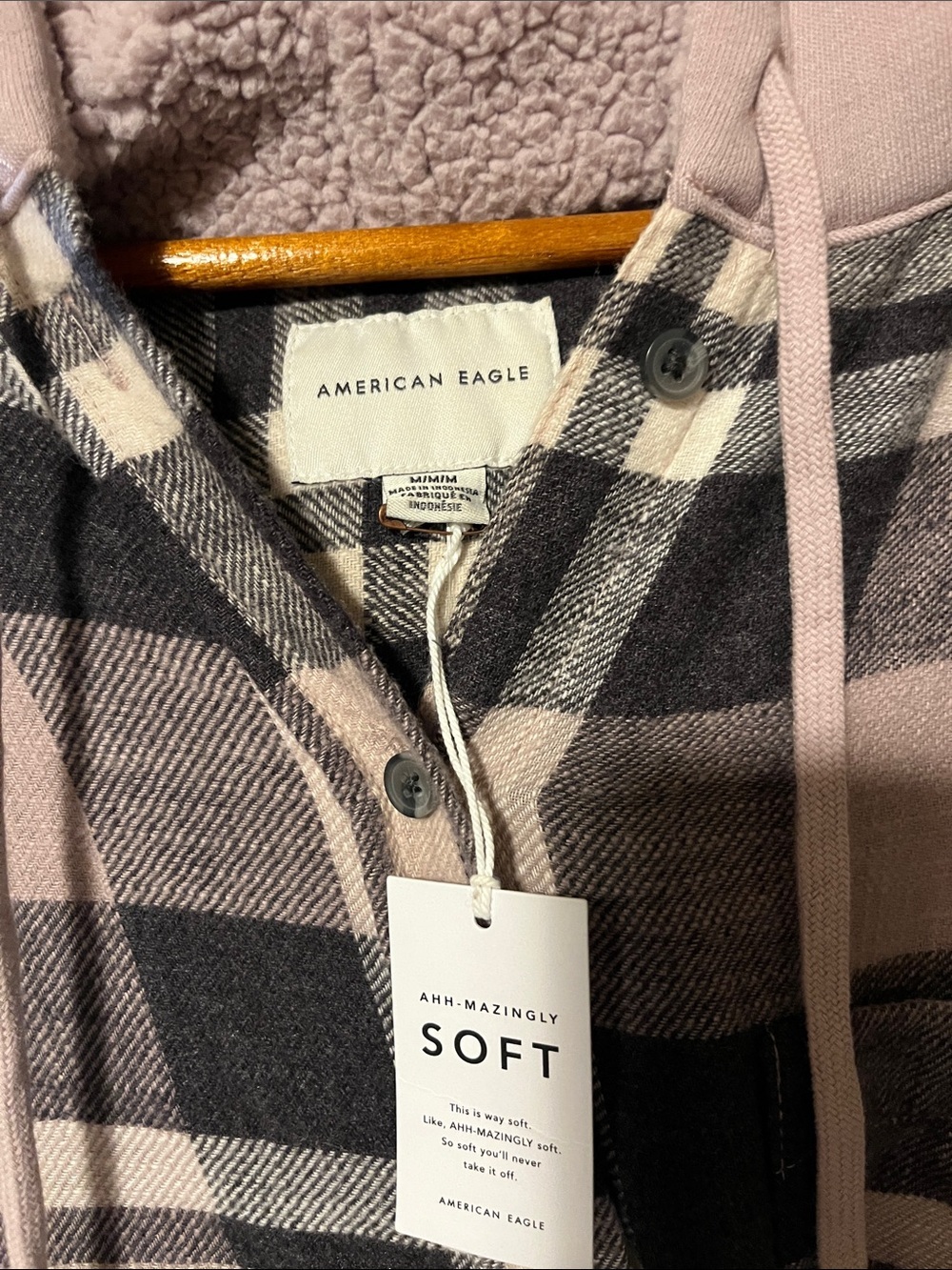 American Eagle Plaid Hooded Flannel - Picture 2 of 10